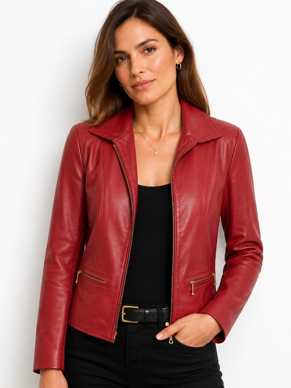 La Pelle Karpeta Moto Red Leather Jacket Coat Sz 12